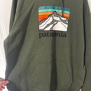Patagonia Green Hoodie with Mountain Graphic